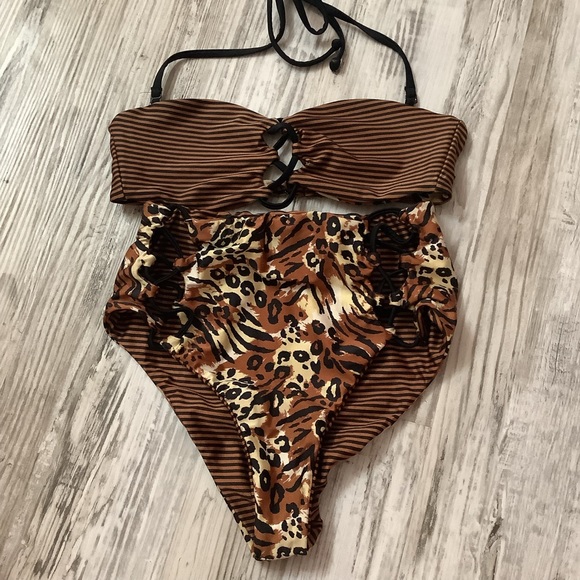 Volcom high cut reversible effect bikini Animal print / stripes ( 6 ) Ve… - Picture 6 of 11